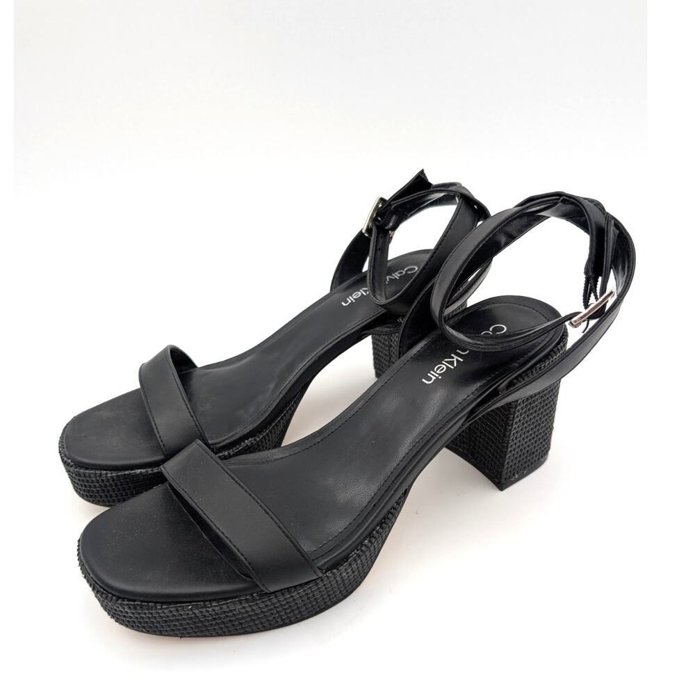 Calvin Klein Lalah Ankle Strap Block Heel Sandals Women's Black Size US8M EU39